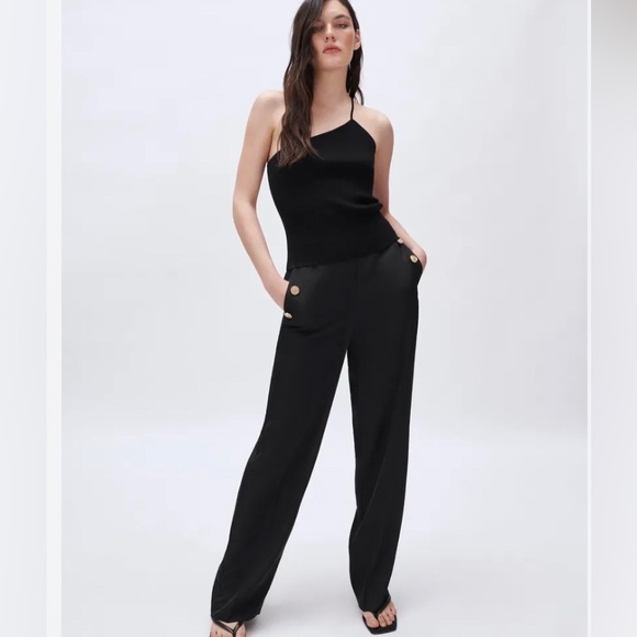 ZARA Size Medium Black Dress Pants Full Length Straight Leg Sewn-Leg-Line NEW - Picture 1 of 16